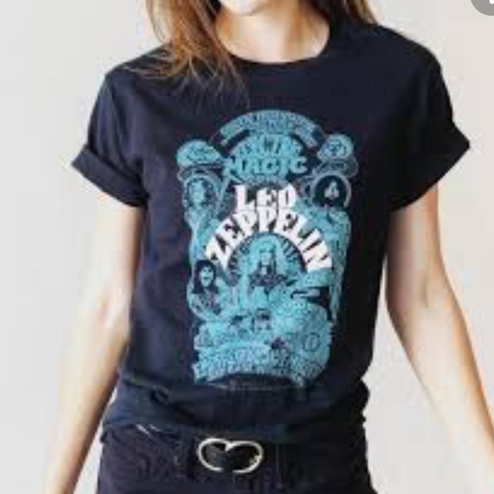 Led Zeppelin Empire Pool Wembley Concert Band Tee Worn Bleached Large Black